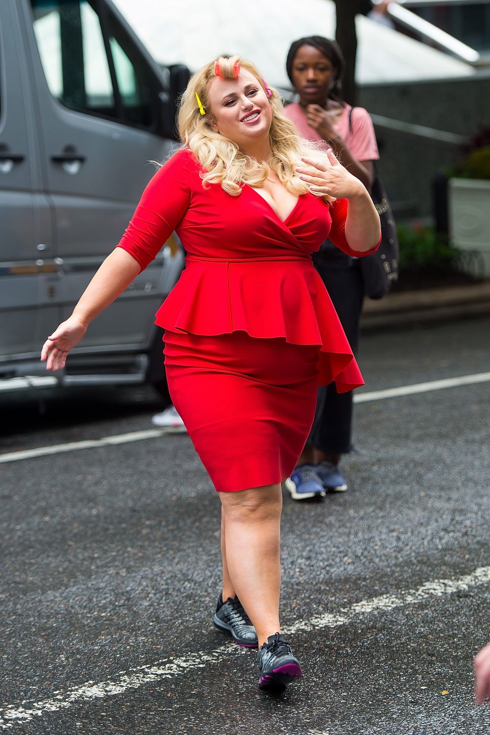 Celebrity Sightings in New York City - July 15, 2018
NEW YORK, NY - JULY 15:  Rebel Wilson is seen filming a scene for 'Isn't It Romantic?' in Midtown on July 15, 2018 in New York City.  (Photo by Gotham/GC Images)
Gotham