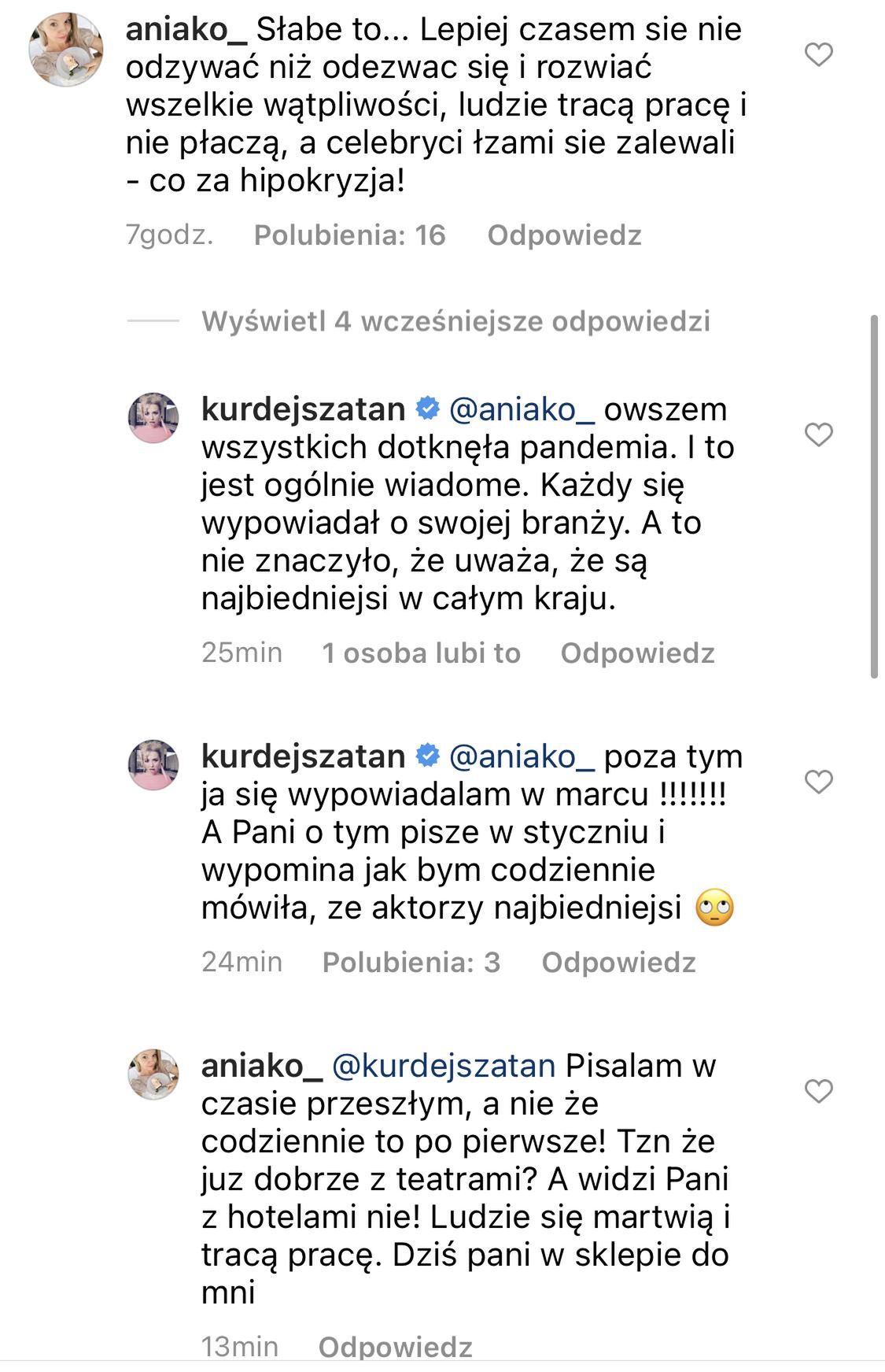 Barbara Kurdej-Szatan dyskutuje z fanką na Instagramie Jastrząb Post