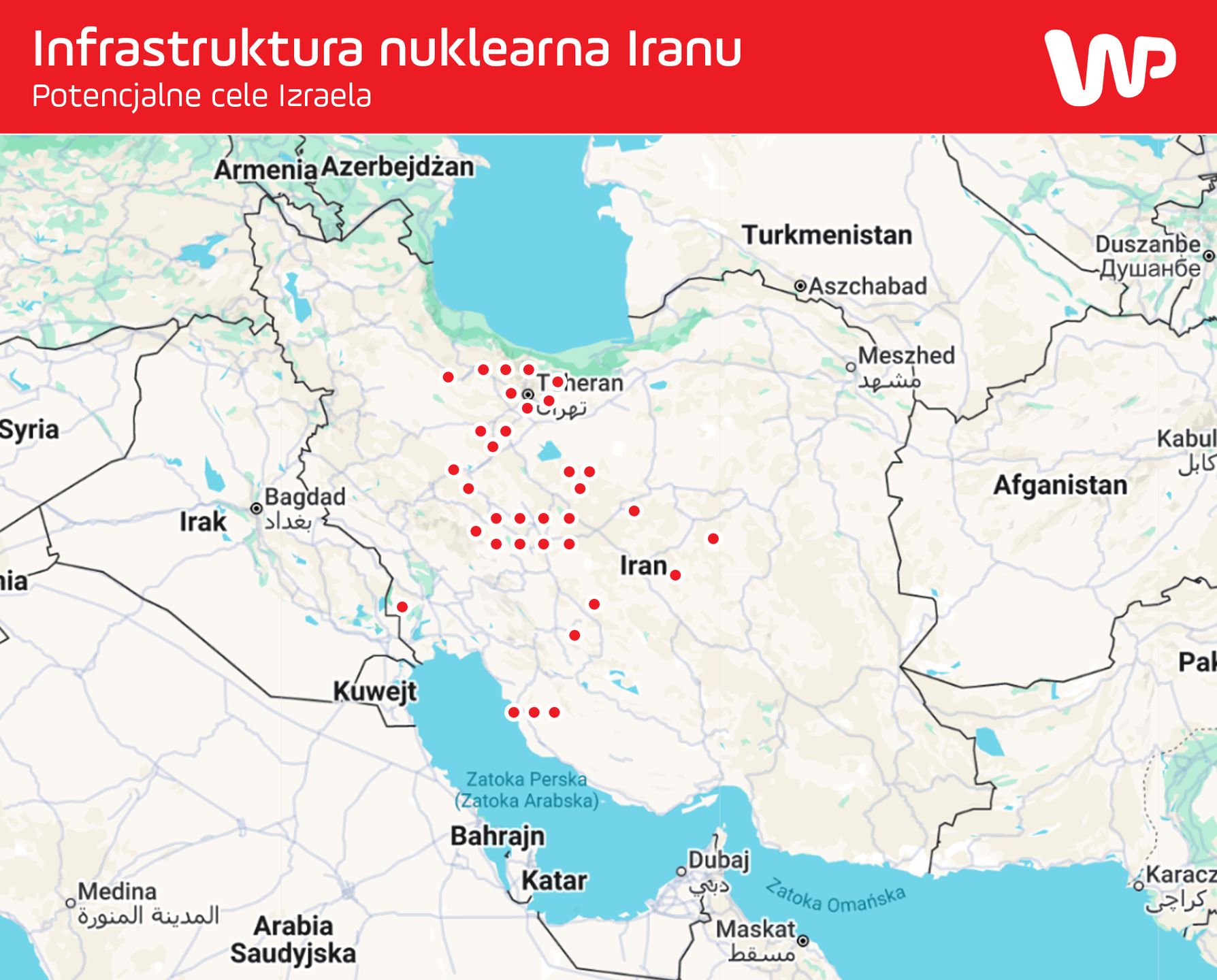 Infrastruktura nuklearna Iranu. Do tej pory Izrael zaatakował trzy cele