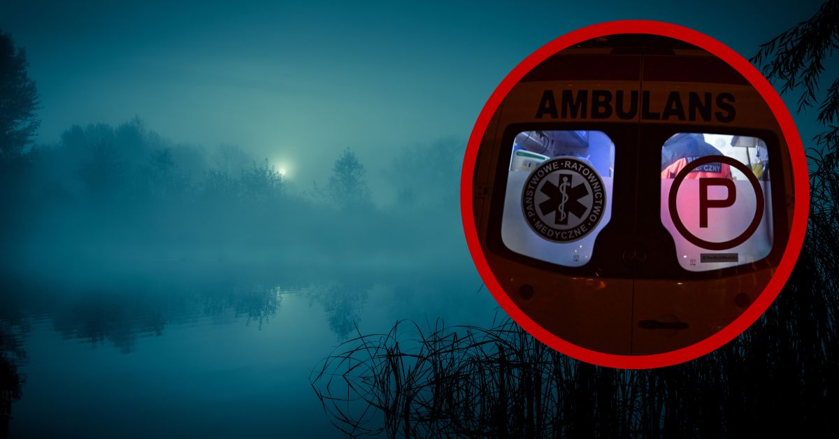 Rzeka nocą i ambulans