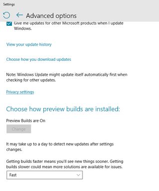 Jak widać, Microsoft dodał opcję włączania / wyłączania kompilacji w wersji Preview - ofc na razie jest ona nieaktywna