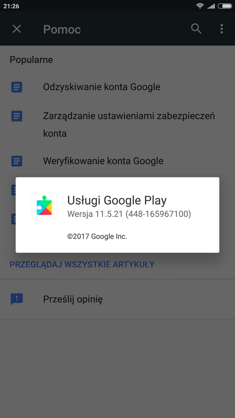 Usługi w wersji 11.5.21 na Xiaomi Mi Max...