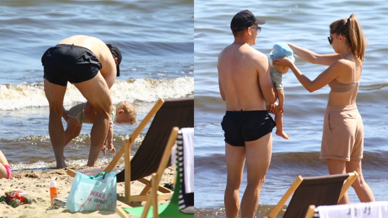 Piotr Zieliński nad polskim morzem z rodziną