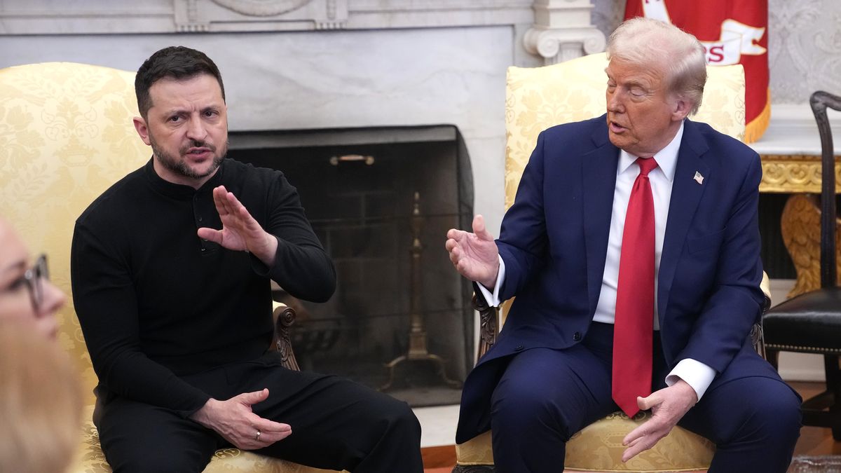 WASHINGTON, DC - FEBRUARY 28: U.S. President Donald Trump and Ukrainian President Volodymyr Zelensky meet in the Oval Office at the White House on February 28, 2025 in Washington, DC. Trump and Zelensky are meeting today to negotiate a preliminary agreement on sharing Ukraine’s mineral resources that Trump says will allow America to recoup aid provided to Kyiv while supporting Ukraine’s economy. (Photo by Andrew Harnik/Getty Images)