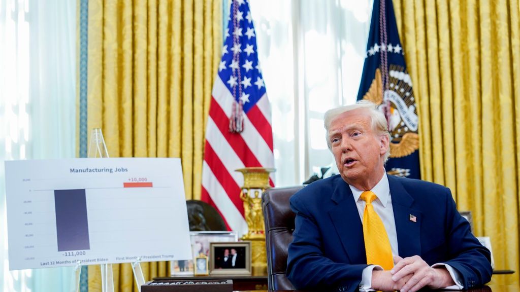 President Trump Speaks On Jobs Report
US President Donald Trump speaks in the Oval Office of the White House in Washington, DC, US, on Friday, March 7, 2025. US job growth steadied last month while the unemployment rate rose, a mixed snapshot of a job market hanging in the balance of quickly changing government policy. Photographer: Chris Kleponis/CNP/Bloomberg via Getty Images
Bloomberg
2025uspolitics, employment, north american, jobs, labor, labour, u.s. government, united states of america, the white house, americas, government news, u.s.a., american, us, work