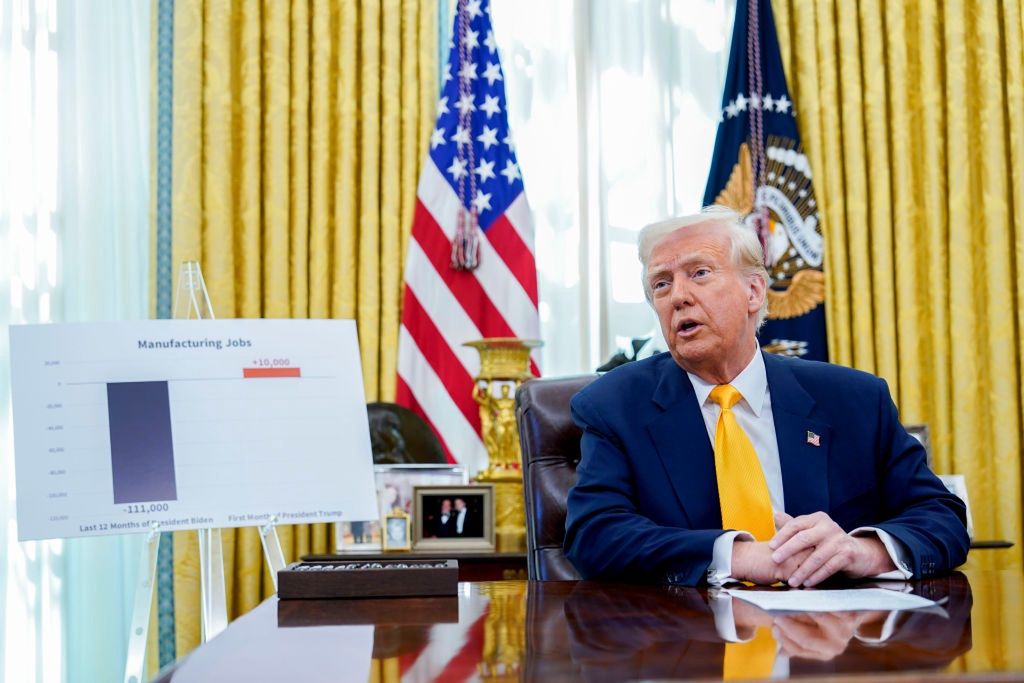 President Trump Speaks On Jobs Report
US President Donald Trump speaks in the Oval Office of the White House in Washington, DC, US, on Friday, March 7, 2025. US job growth steadied last month while the unemployment rate rose, a mixed snapshot of a job market hanging in the balance of quickly changing government policy. Photographer: Chris Kleponis/CNP/Bloomberg via Getty Images
Bloomberg
2025uspolitics, employment, north american, jobs, labor, labour, u.s. government, united states of america, the white house, americas, government news, u.s.a., american, us, work