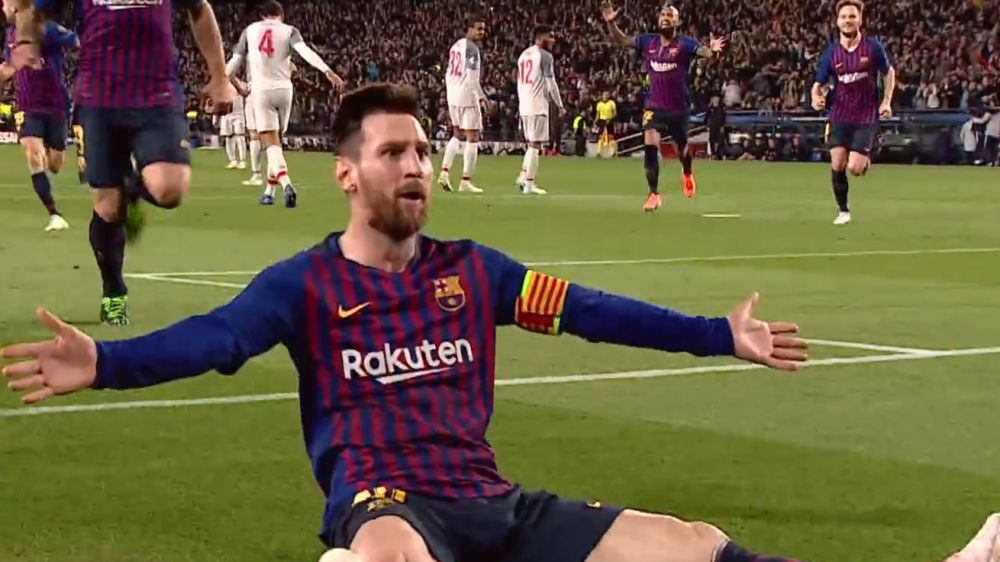 Materiały prasowe / Dugout / Na zdjęciu: Lionel Messi po strzeleniu gola w meczu z Liverpoolem w Lidze Mistrzów