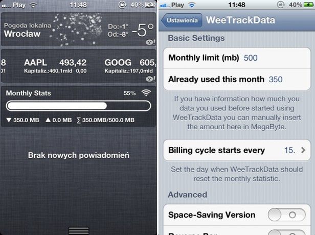Lepsza kontrola pakietów internetowych na iPhonie dzięki WeeTrackData 1