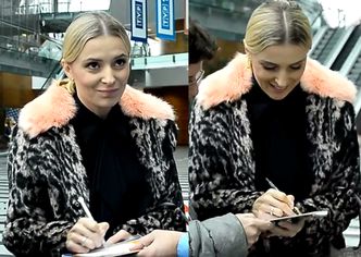 Halina Mlynkova rozdaje autografy w futrze pod TVP