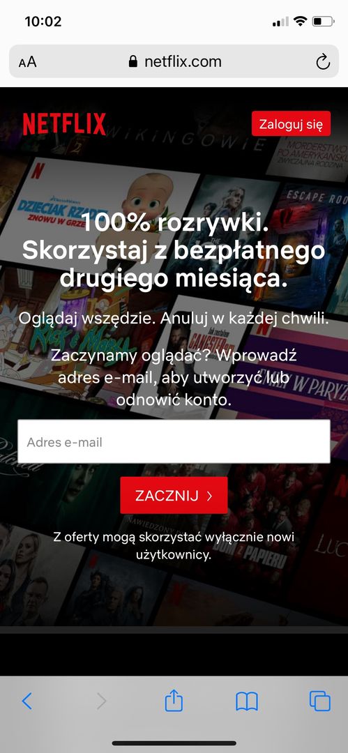Screen ze strony netflix.com zrobiony na iPhonie