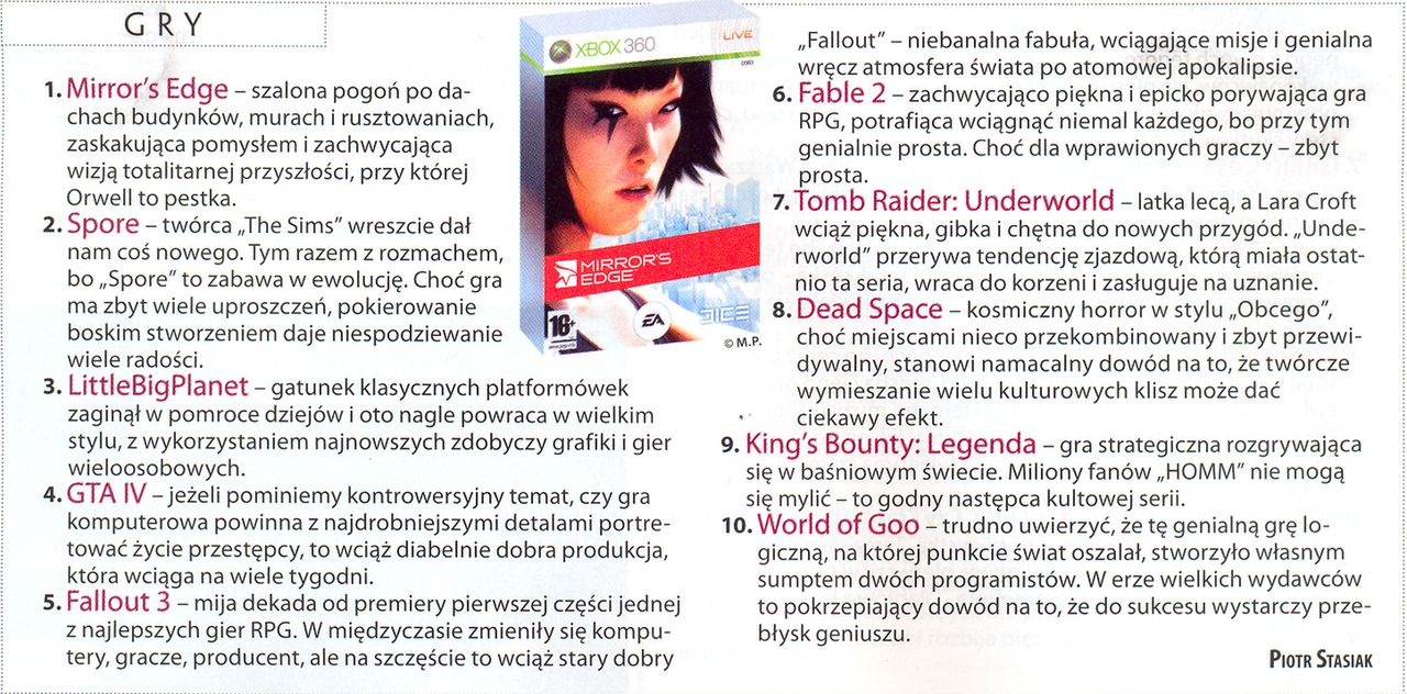 Mirror`s Edge grą roku 2008 wg Polityki