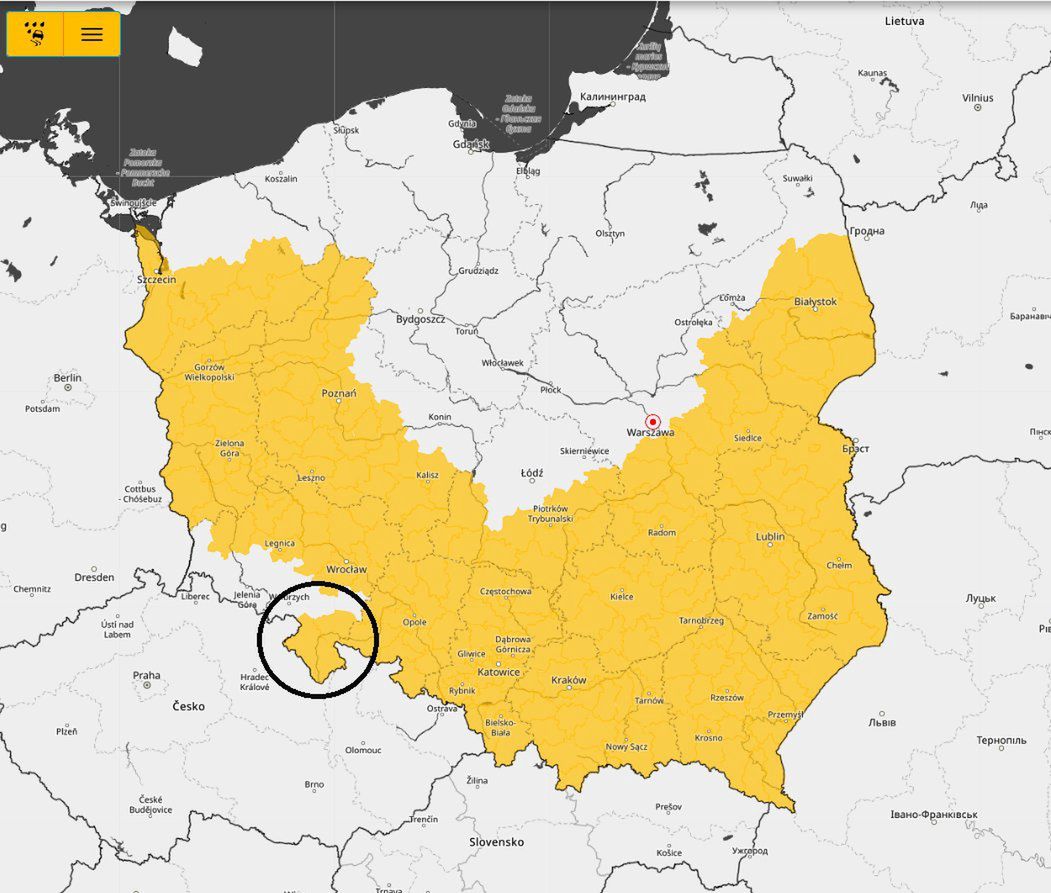 NOWE OSTRZEŻENIE METEOROLOGICZNE