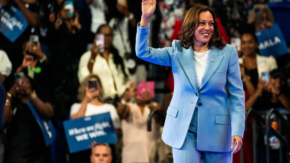 ATLANTA, GA  July 30, 2024:

Vice President Kamala Harris takes the stage for a campaign event at the Georgia State Convocation Center in Atlanta, Georgia, on Tuesday, July 30, 2024.

(Photo by Demetrius Freeman/The Washington Post via Getty Images)
