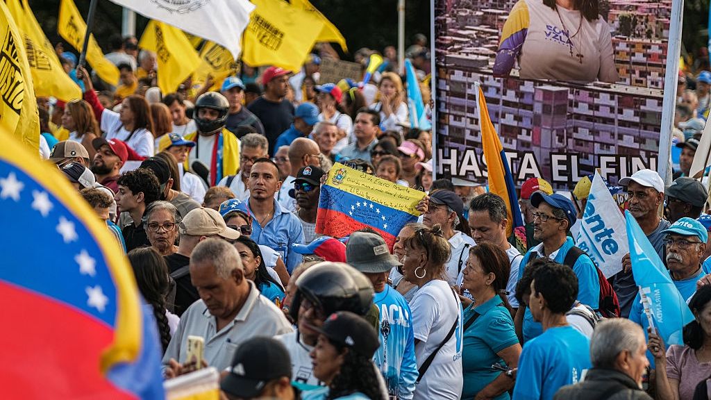 Venezuelan opposition supporters rally for free elections in Caracas
CARACAS, VENEZUELA - OCTOBER 22: Members of political organizations such as Vente Venezuela, Primero Justicia, and Voluntad Popular gather in the surroundings of Plaza Venezuela in response to the call made by Venezuelan opposition leader and pro-democracy activist Maria Corina Machado, featuring speeches from various political and social leaders focused on memory, respect, democracy, and the demand for free elections in Caracas, Venezuela on October 22, 2026. (Photo by Diko Betancourt/Anadolu via Getty Images)
Anadolu
plaza venezuela, demonstration, political protest, free elections, vente venezuela, opposition, primero justicia