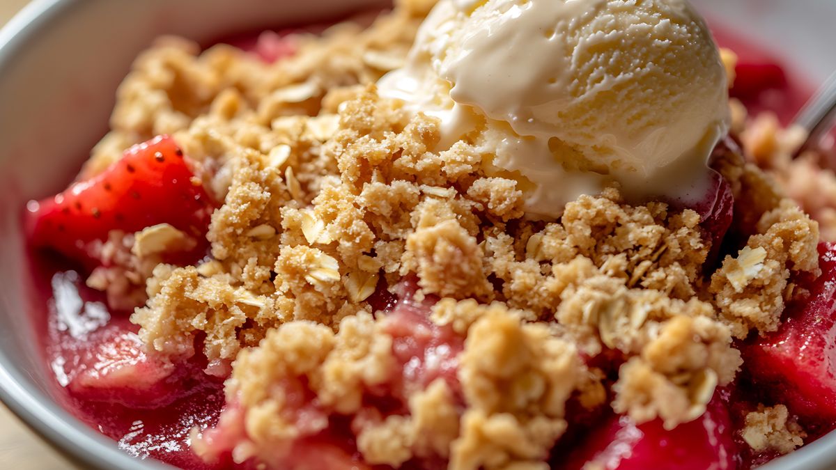 Truskawki zapiekane pod kruszonką z płatków owsianych