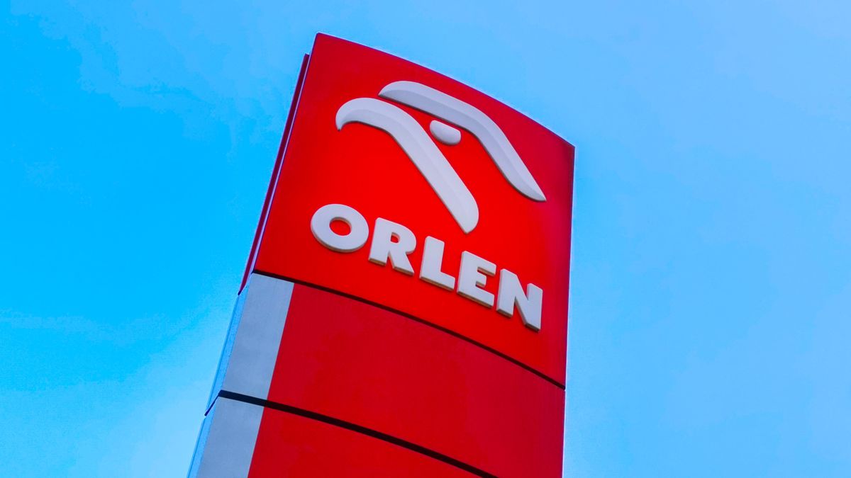 PKN Orlen logo is seen next to Orlen petrol station n Krakow, Poland on January 18, 2023. (Photo by Beata Zawrzel/NurPhoto via Getty Images)