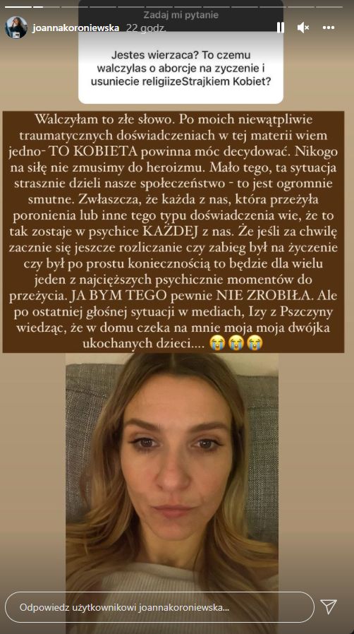 Joanna Koroniewska o prawie do aborcji