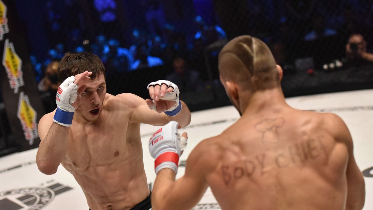 Materiały prasowe / źródło: KSWMMA.COM / Marif Pirajew w walce z Mateuszem Gamrotem na KSW 32