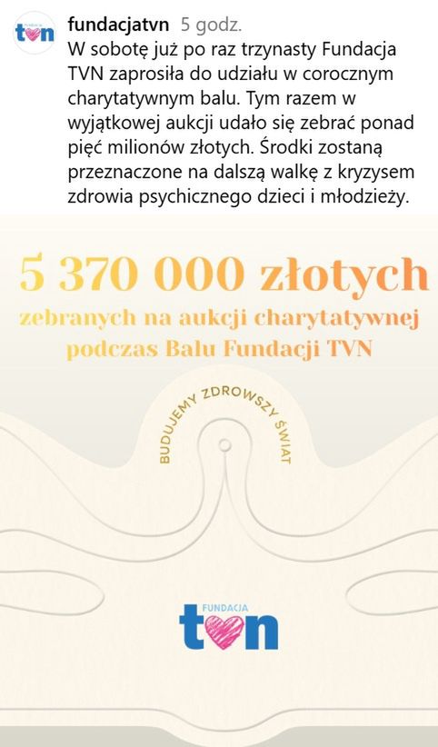 Wpis Fundacji TVN na Instagramie