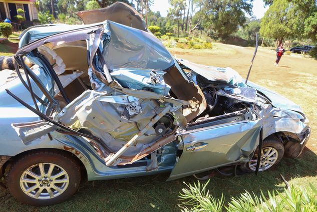 Na zdjęciu: wrak auta Kelvina Kiptuma po wypadku (fot. EPA/STR)
