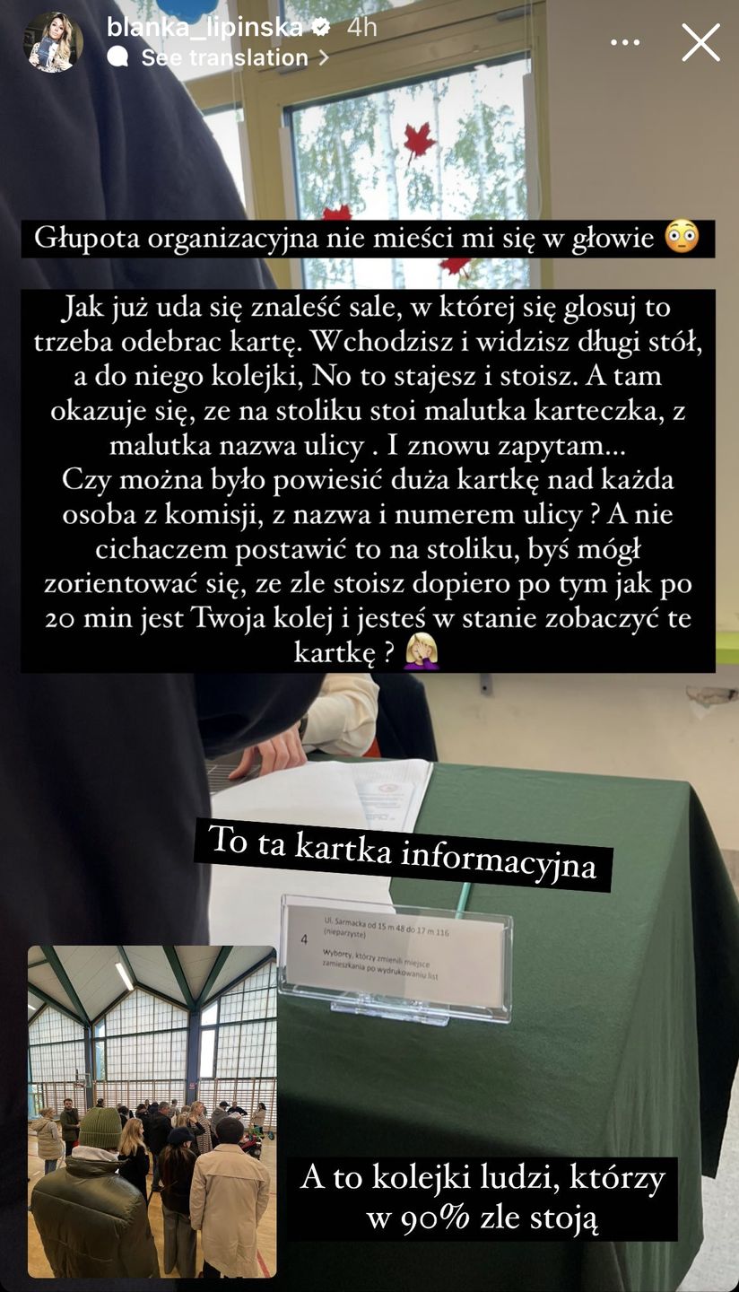Blanka Lipińska zrelacjonowała swój udział w wyborach. Na drodze napotkało ją wiele niedogodności