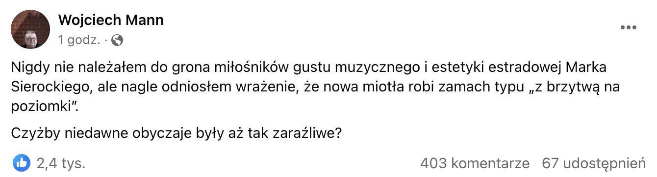 Wojciech Mann komentuje zwolnienie Marka Sierockiego z TVP