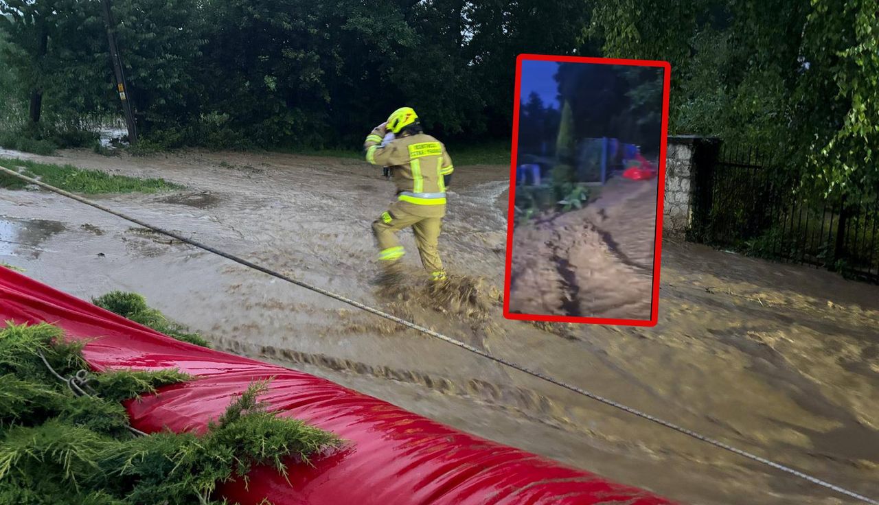 Rwący potok na drodze. Nagranie obiegło Polskę. Strażacy ripostują