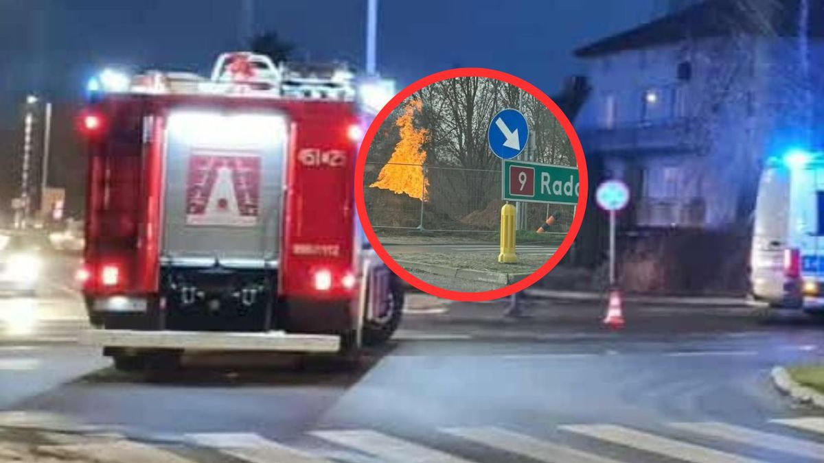 Ogień przy drodze w Kunowie