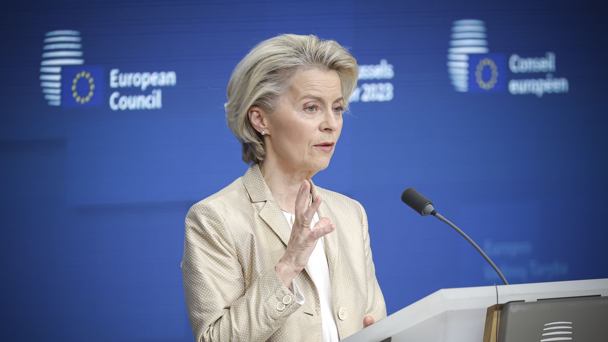 President of the European Commission Ursula von der Leyen and the President of the European Council Charles Michel hold a joint press conference after the end of the 2 day European Council and Euro Summit, the EU leaders meeting at the headquarters of the European Union. Both presidents do give a statement and respond to questions from journalists from international media and press. EU leaders and heads of states had on their agenda to discuss the topics of the humanitarian pauses in Israel's war with Hamas, push for humanitarian aid corridors into besieged Gaza, the support to Ukraine after Russia's invasion, economy and the migration crisis situation. EU leaders called for "humanitarian corridors and pauses" after hours of negotiations. EUCO in Brussels, Belgium on 27 October 2023  (Photo by Nicolas Economou/NurPhoto via Getty Images)