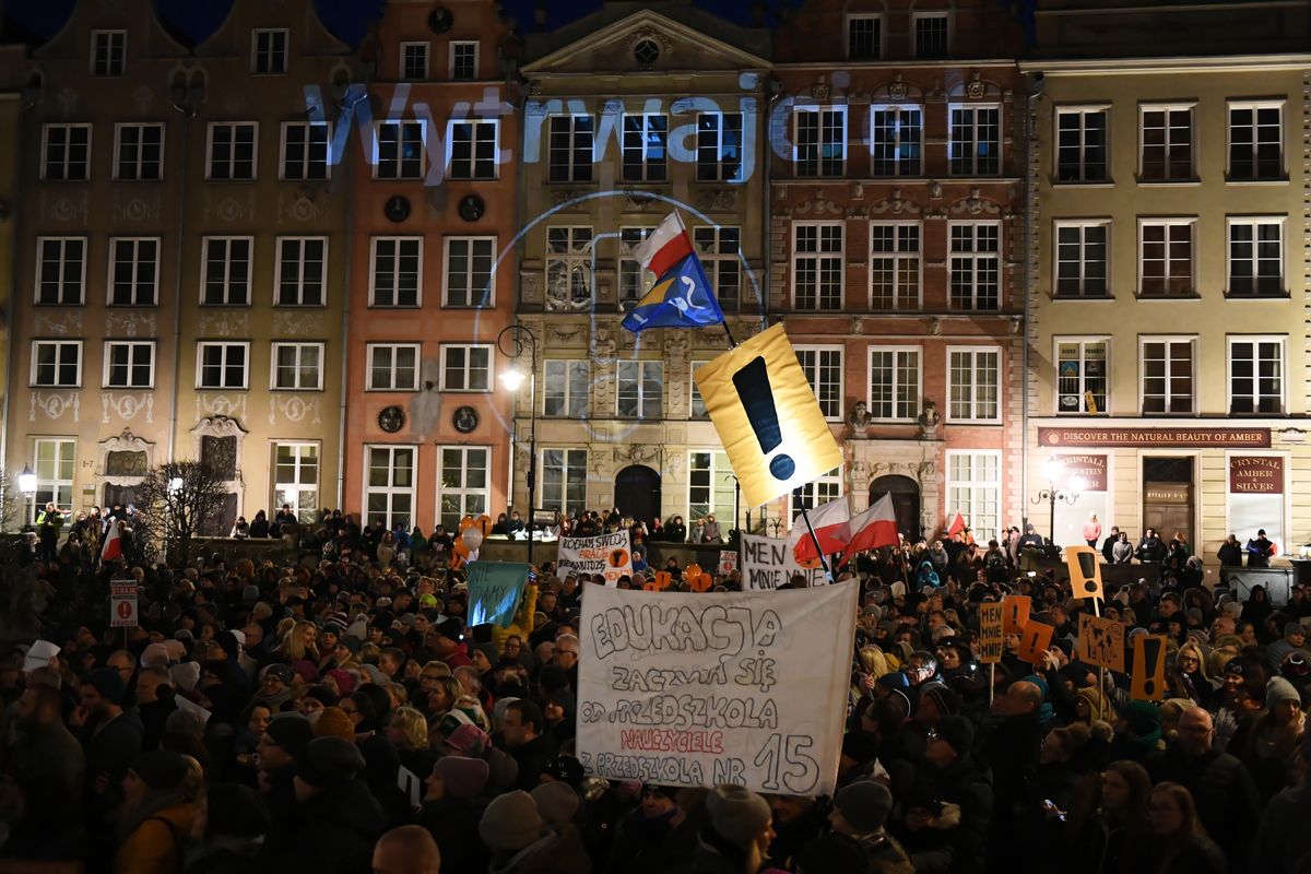 Strajk nauczycieli. Manifestacja poparcia w Gdańsku