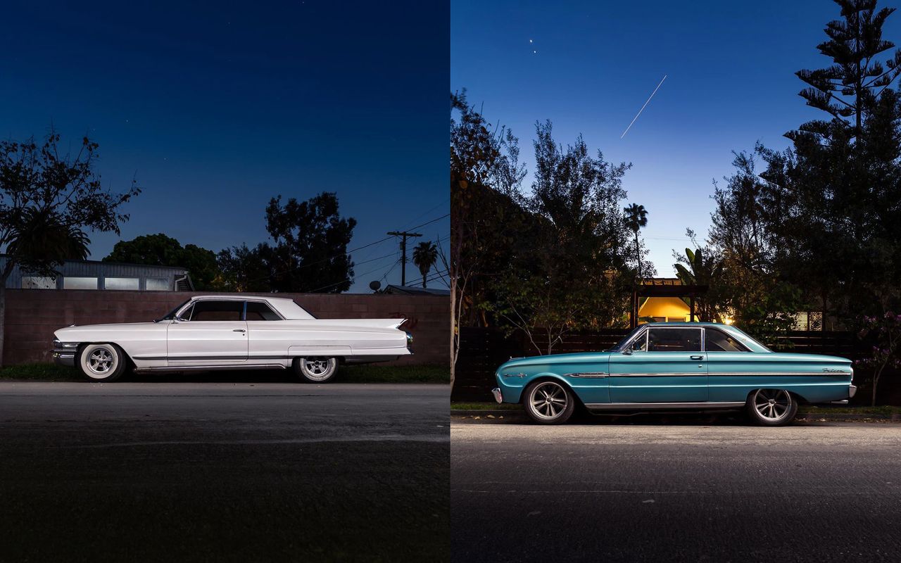 Samochody malowane światłem na pustych ulicach zamkniętego Los Angeles