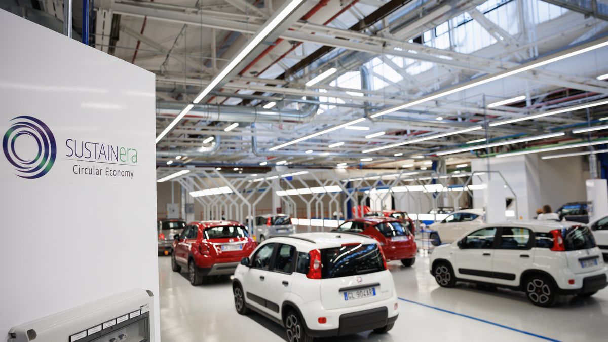 Cars on the production floor of the SUSTAINera Circular Economy Hub at Stellantis NV's Mirafiori complex in Turin, Italy, on Thursday, Nov. 23, 2023. Stellantis will invest in hybrid-electric transmission production and recycling activities at its iconic Turin factory thats being retooled into a battery-vehicle hub to help safeguard jobs. Photographer: Giuliano Berti/Bloomberg via Getty Images