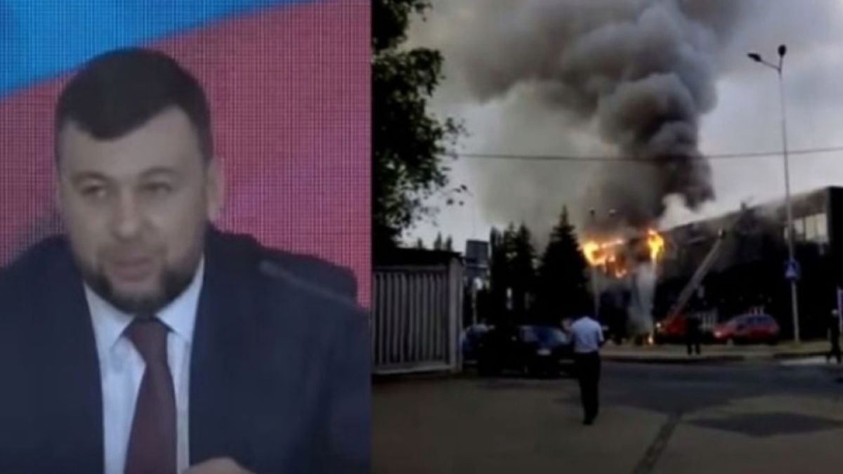 Zdjęcie okładkowe artykułu: Materiały prasowe / Hokej.NET / Od lewej: przywódca samozwańczej Donieckiej Republiki Ludowej Dienis Puszylin i Drużba Arena w Doniecku w ogniu w wyniku działań wojennych w maju 2014 roku