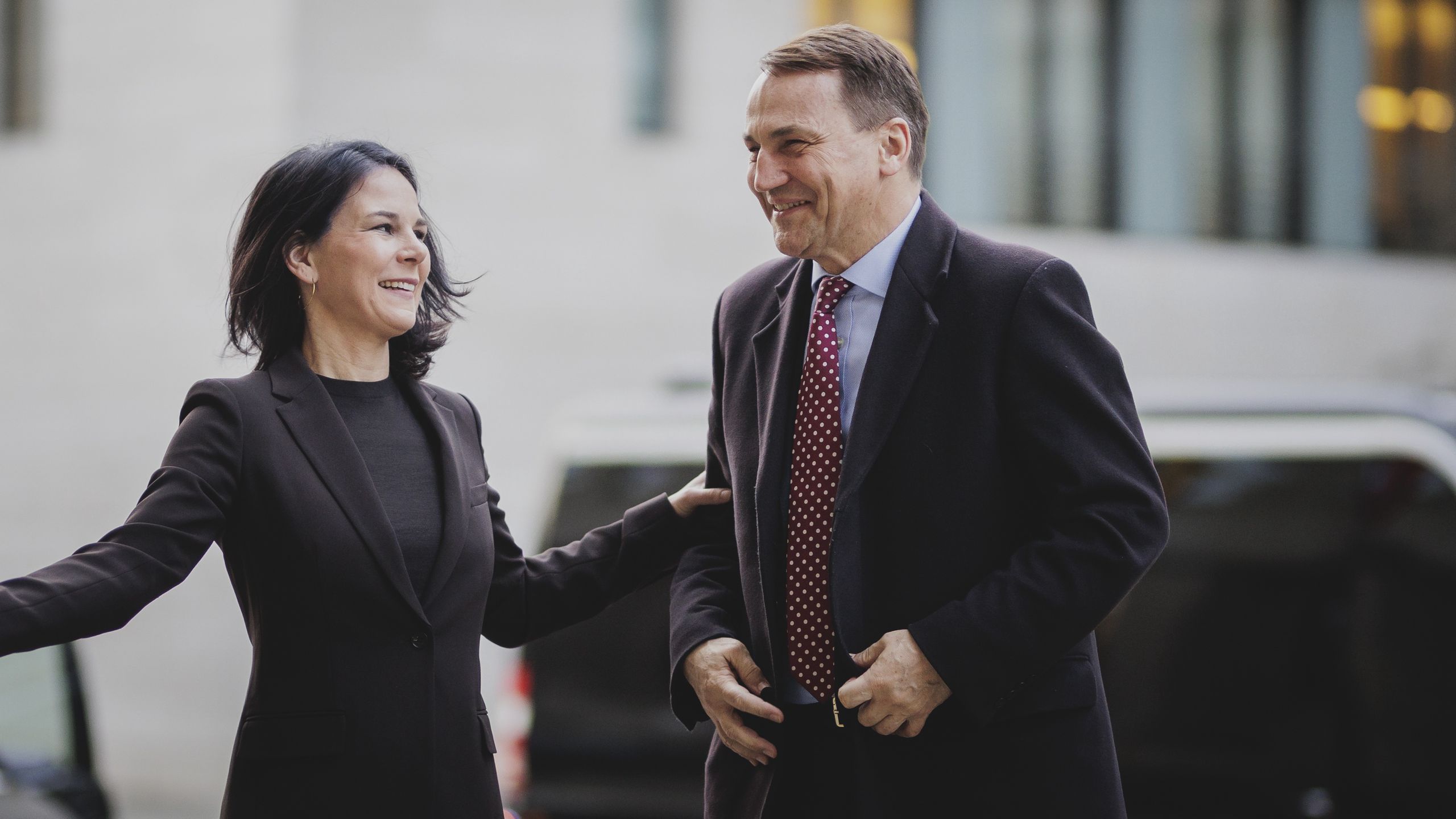 BERLIN, GERMANY - JANUARY 30: (L-R) Annalena Baerbock, German Foreign Minister, and Radoslaw Sikorski, Foreign Minister of Poland, are pictured during their first meeting on January 30, 2024 in Berlin, Germany. (Photo by Florian Gaertner/Photothek for the German Federal Foreign Office via Getty Images)