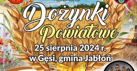 Dożynki powiatowe w Gęsi 2024. Wystąpią B.R.O., Jorrgus, Cookies Band. Zobacz godzinowy program