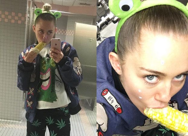 Miley pozuje w łazience z kukurydzą…