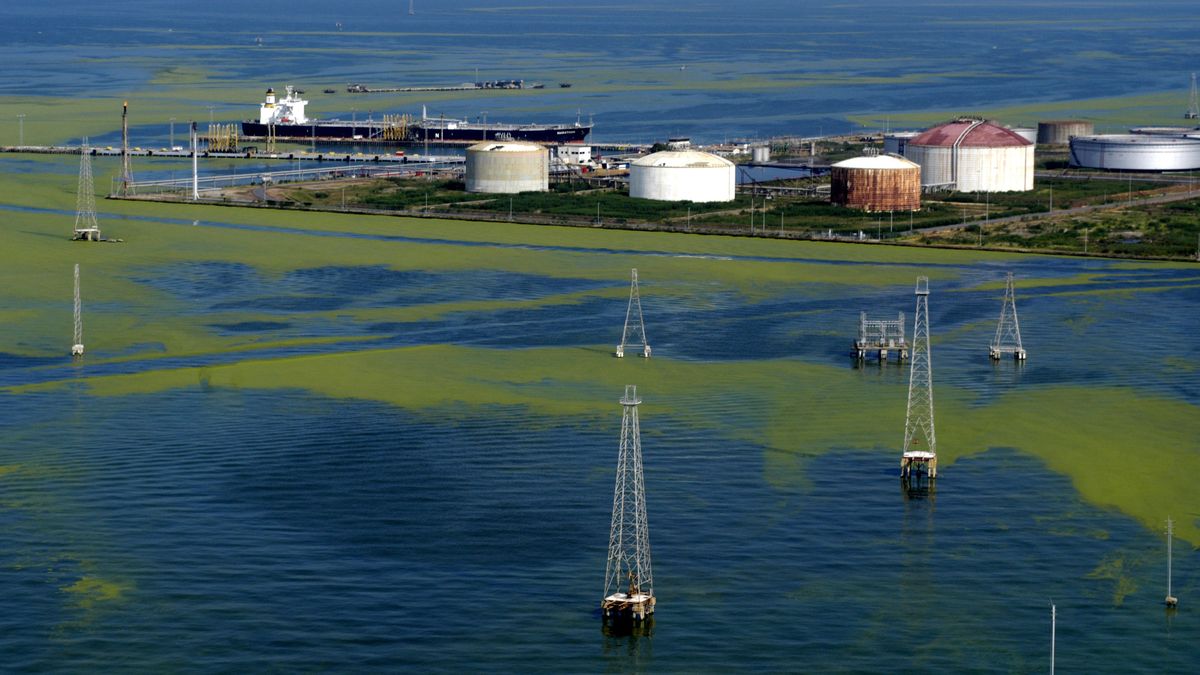 Wenezuelska infrastruktura na jeziorze Maracaibo - zdjęcie archiwalne