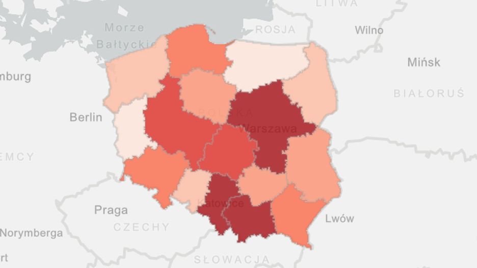 Mapa zakażeń koronawirusem w Polsce