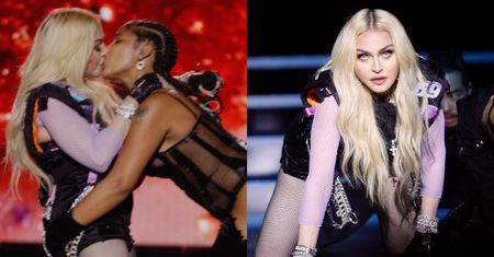 63-letnia Madonna CAŁUJE SIĘ na scenie z 26-letnią raperką, która chwilę wcześniej lizała jej KROCZE (WIDEO)