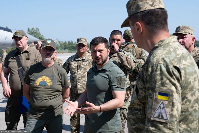 Temporary
Handout photo shows Ukrainian President Volodymyr Zelenskyy meets with service members of the Ukrainian Air Force, who presented him with a signed pilot's helmet, as they honor the Day of the Air Force of the Armed Forces of Ukraine on Sunday, August 6, 2023. Zelenskyy observed several weapons provided by Western partners, including ZUNI air-to-surface missiles, Storm Shadow (one of which he signed) missiles, and AGM HARM anti-radiation missiles before spending time in a flight simulator provided to Ukraine by the Czech Republic to train pilots to operate Western-style F-16 aircraft. Photo via Ukrainian Presidency via ABACAPRESS.COM
ABACA