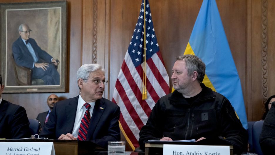 Temporary
Attorney General Merrick Garland meets with Ukrainian Prosecutor General Andriy Kostin, at the Justice Department in Washington, Friday, Feb. 3, 2023. (AP Photo/J. Scott Applewhite)
J. Scott Applewhite