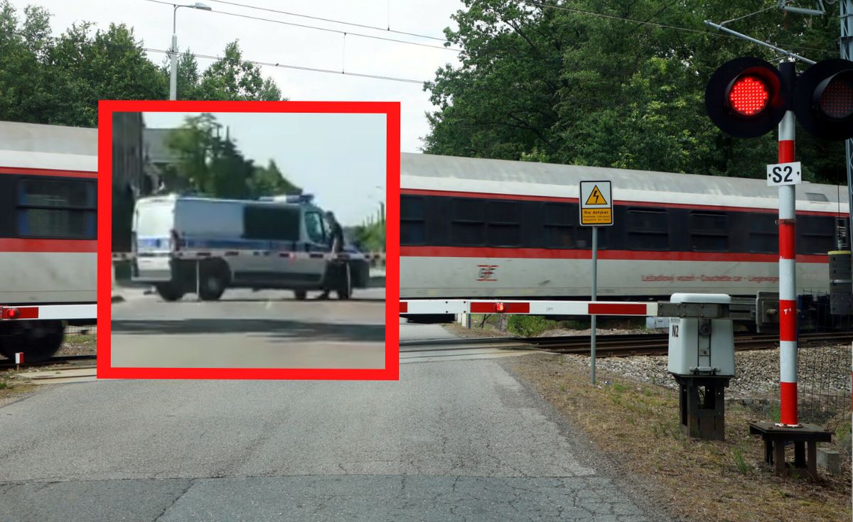 Policjanci zostali nagrani na przejeździe kolejowym w Tułowicach (województwo opolskie)
