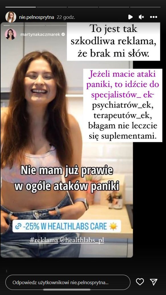 Malwina Łapińska zareagowała na reklamę supli