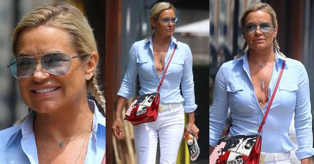Pomarańczowa Yolanda Hadid prezentuje fiszbinę stanika