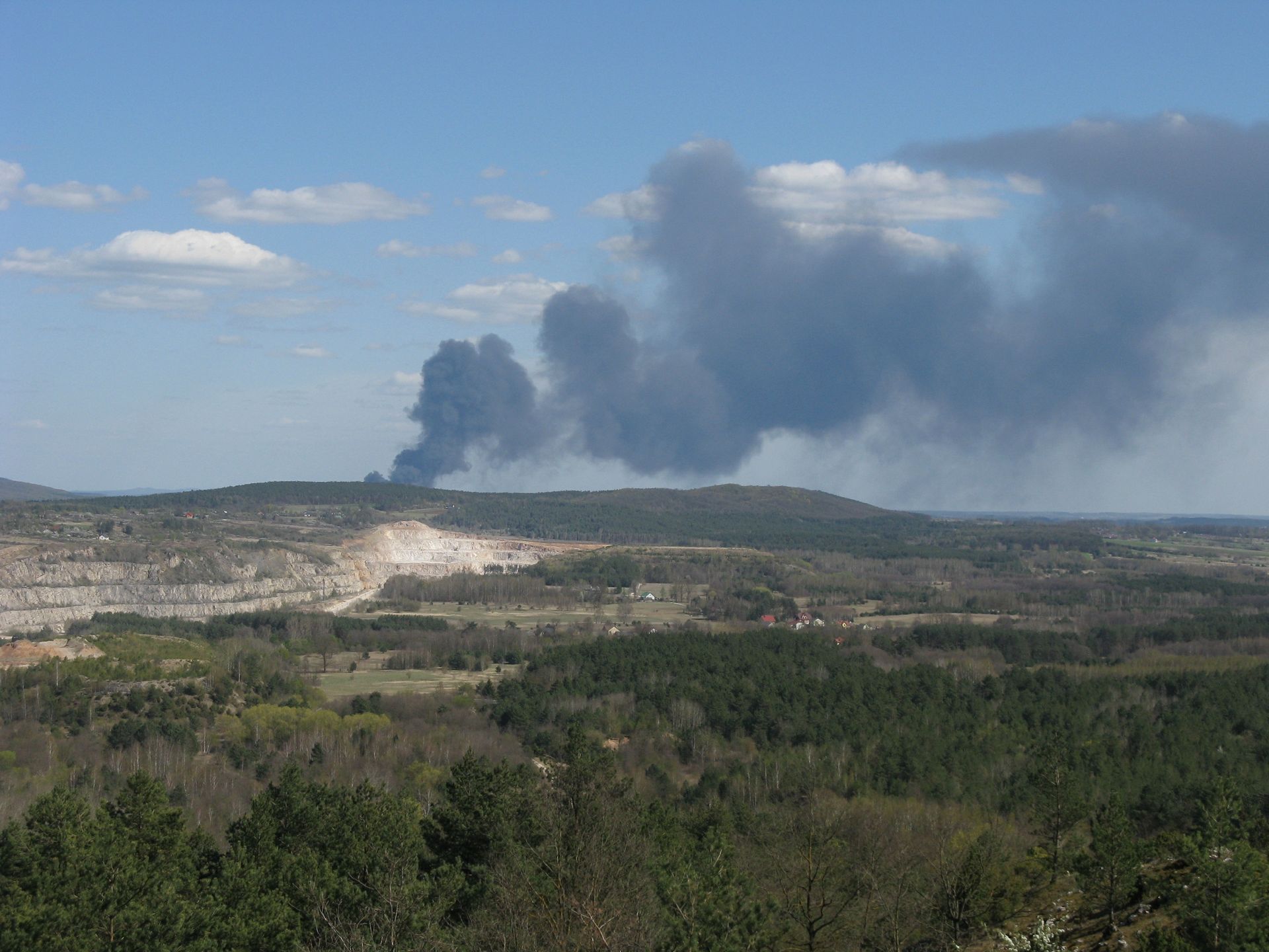 pożar, dymu, horyzont, obserwacja, chmura