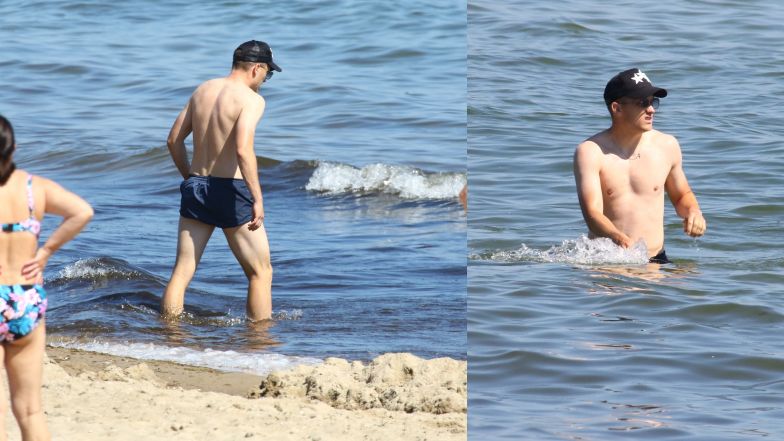 Piotr Zieliński nad polskim morzem z rodziną