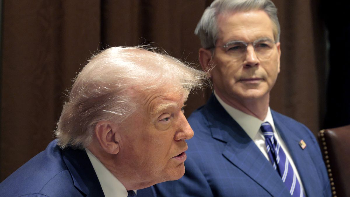 WASHINGTON, DC - APRIL 24: U.S. Treasury Secretary Scott Bessent listens as U.S. President Donald Trump delivers remarks during a bilateral lunch with Norway's Prime Minister Jonas Gahr Store in the Cabinet Room at the White House on April 24, 2025 in Washington, DC. The leaders are expected to discuss security, trade, NATO and the war in Ukraine. (Photo by Chip Somodevilla/Getty Images)