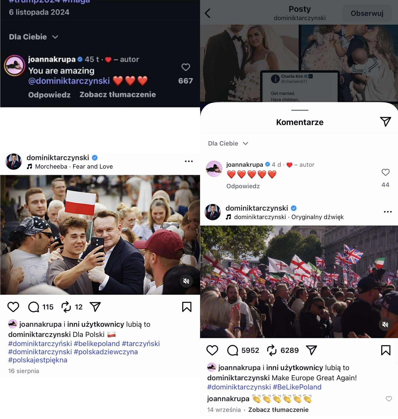 Instagramowa aktywność Joanny Krupy