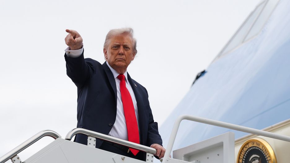 JOINT BASE ANDREWS, MARYLAND - SEPTEMBER 16: U.S. President Donald Trump gestures as he and first lady Melania Trump board Air Force One on September 16, 2025 in Joint Base Andrews, Maryland. President Trump and the first lady are traveling to the United Kingdom where they are expected to meet with King Charles III and Queen Camilla at Windsor Castle and British Prime Minister Keir Starmer. (Photo by Anna Moneymaker/Getty Images)