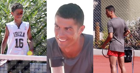 Cristiano Ronaldo uczy syna grać w tenisa na wakacjach w Grecji (ZDJĘCIA)